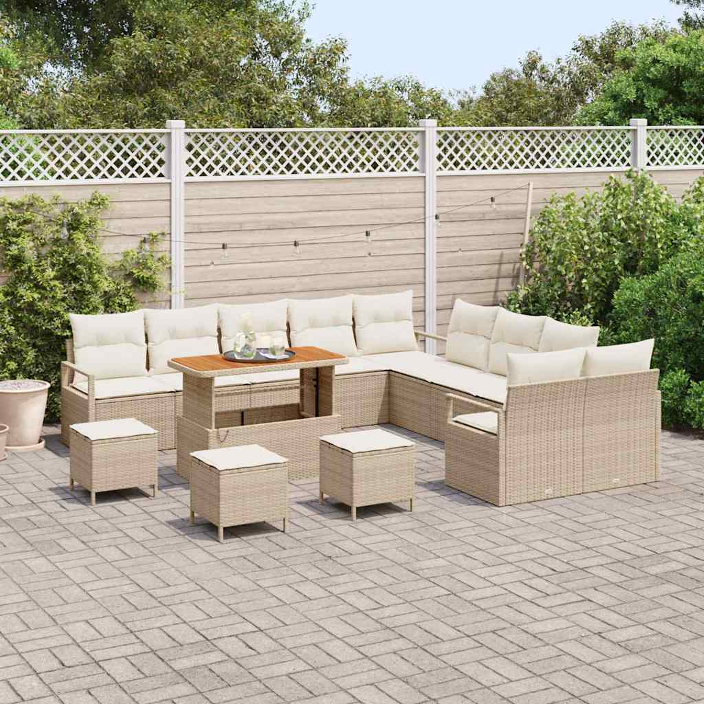 Conjunto de Sofá de Jardim 14 pcs Bege Rattan Sintético