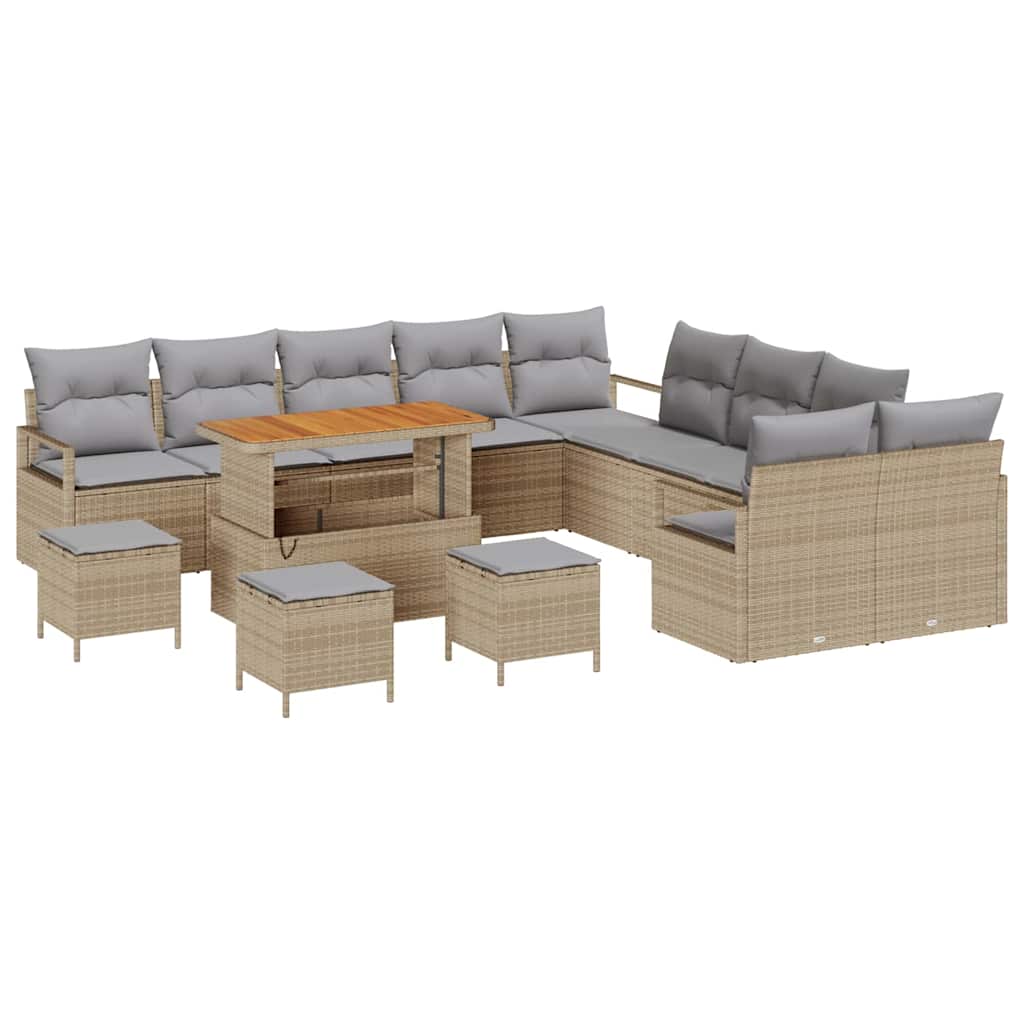 Conjunto de Sofá de Jardim 14 pcs Bege Rattan Sintético