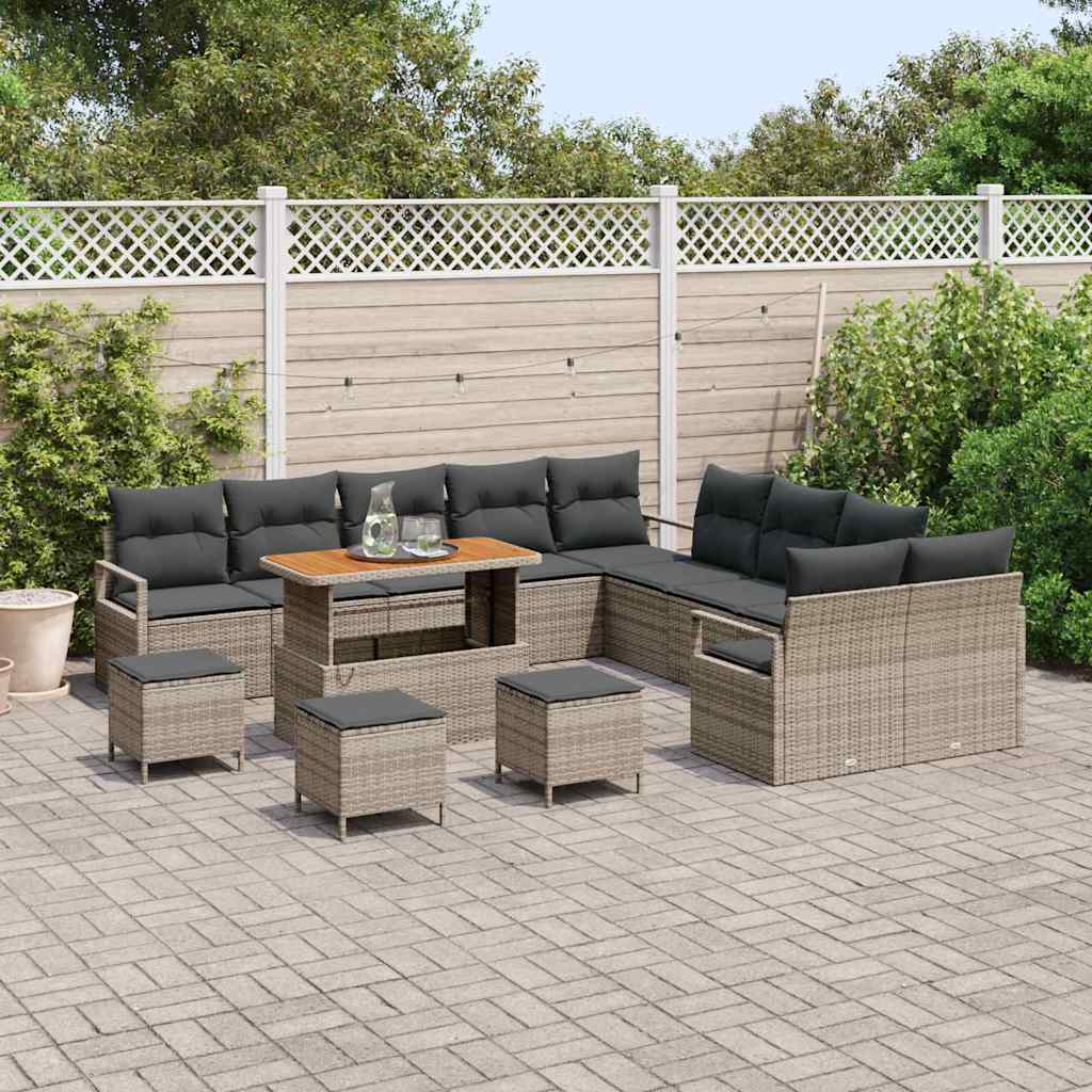 Conjunto de Sofá de Jardim 14 pcs Cinzeto Rattan Sintético