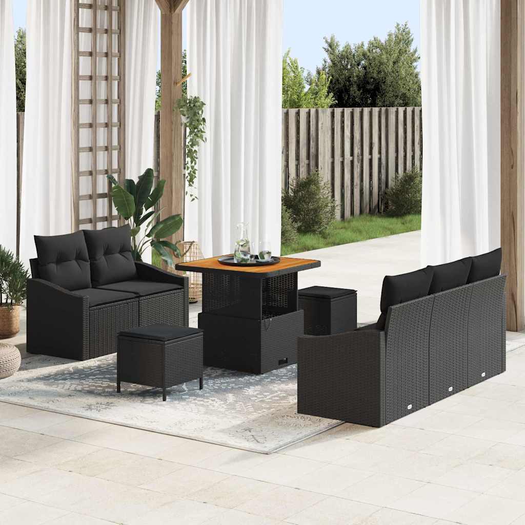 Conjunto de Sofá de Jardim 8 pcs Preto Rattan Sintético
