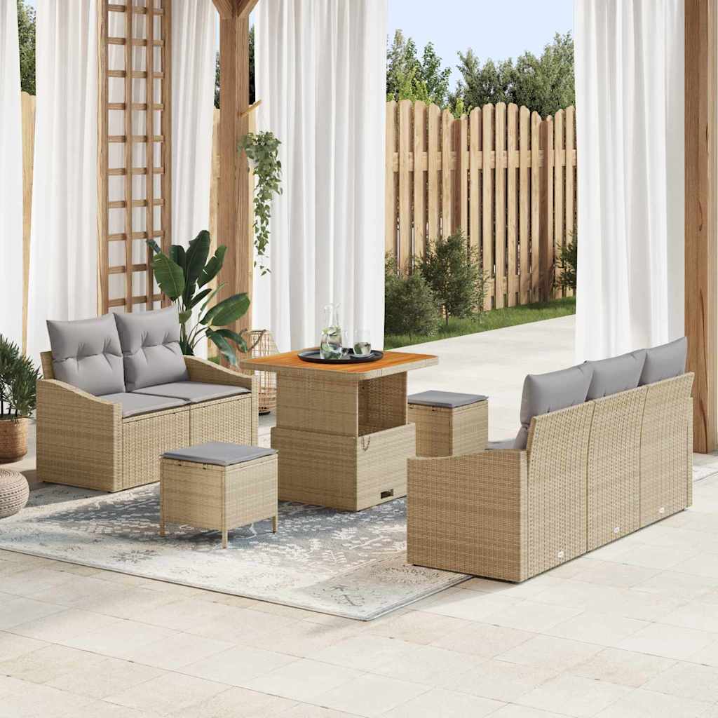 Conjunto de Sofá de Jardim 8 pcs Bege Rattan Sintético