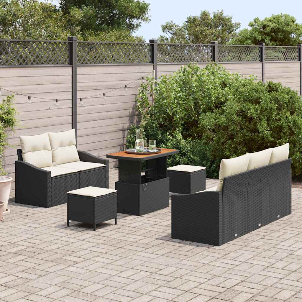 Conjunto de Sofá de Jardim 8 pcs Preto Rattan Sintético