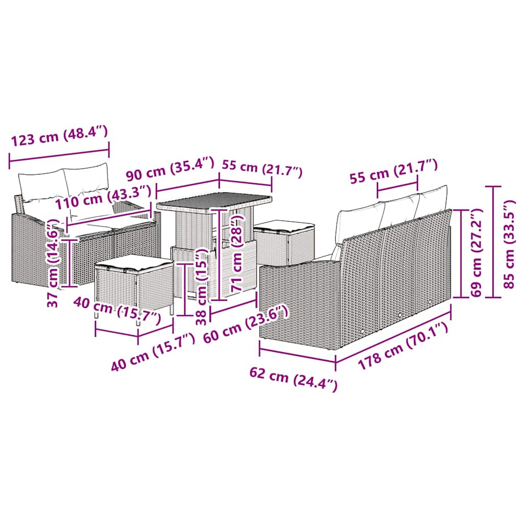 Conjunto de Sofá de Jardim 8 pcs Preto Rattan Sintético