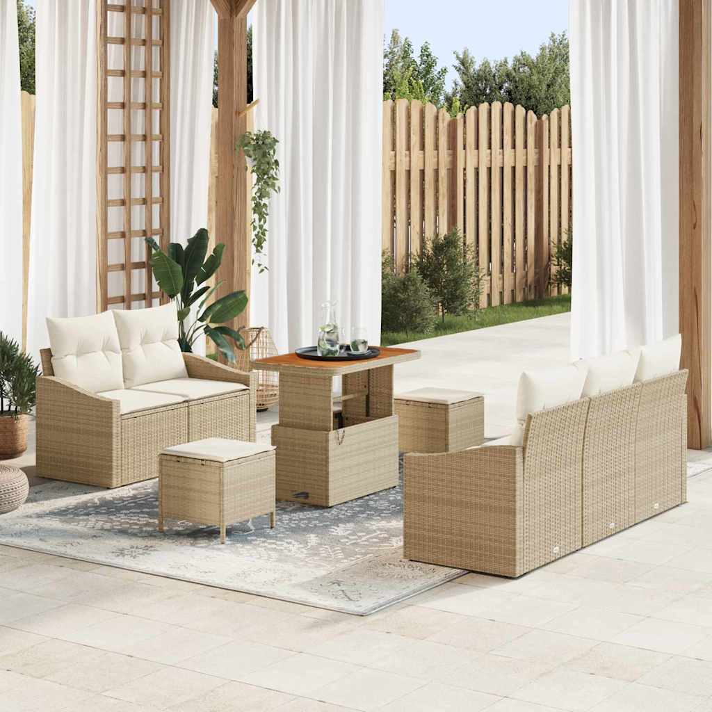 Conjunto de Sofá de Jardim 8 pcs Bege Rattan Sintético