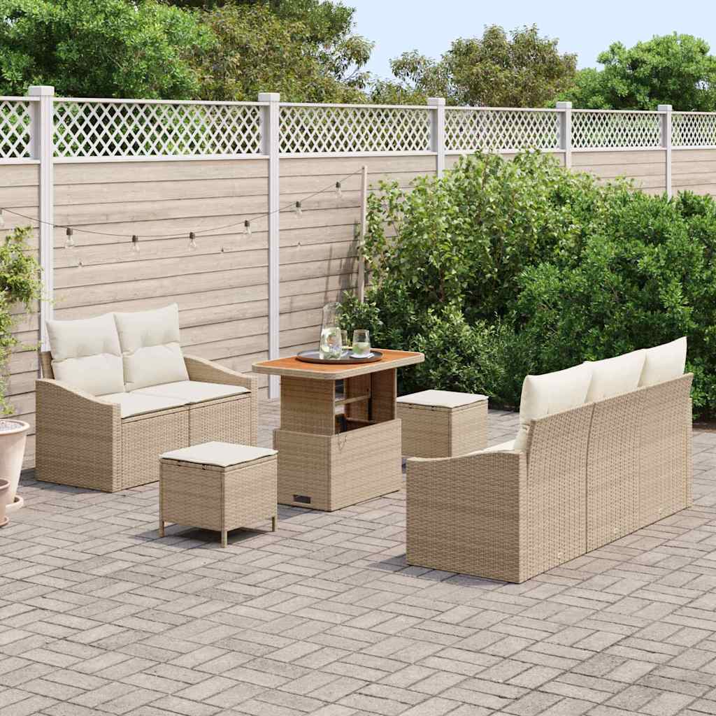 Conjunto de Sofá de Jardim 8 pcs Bege Rattan Sintético