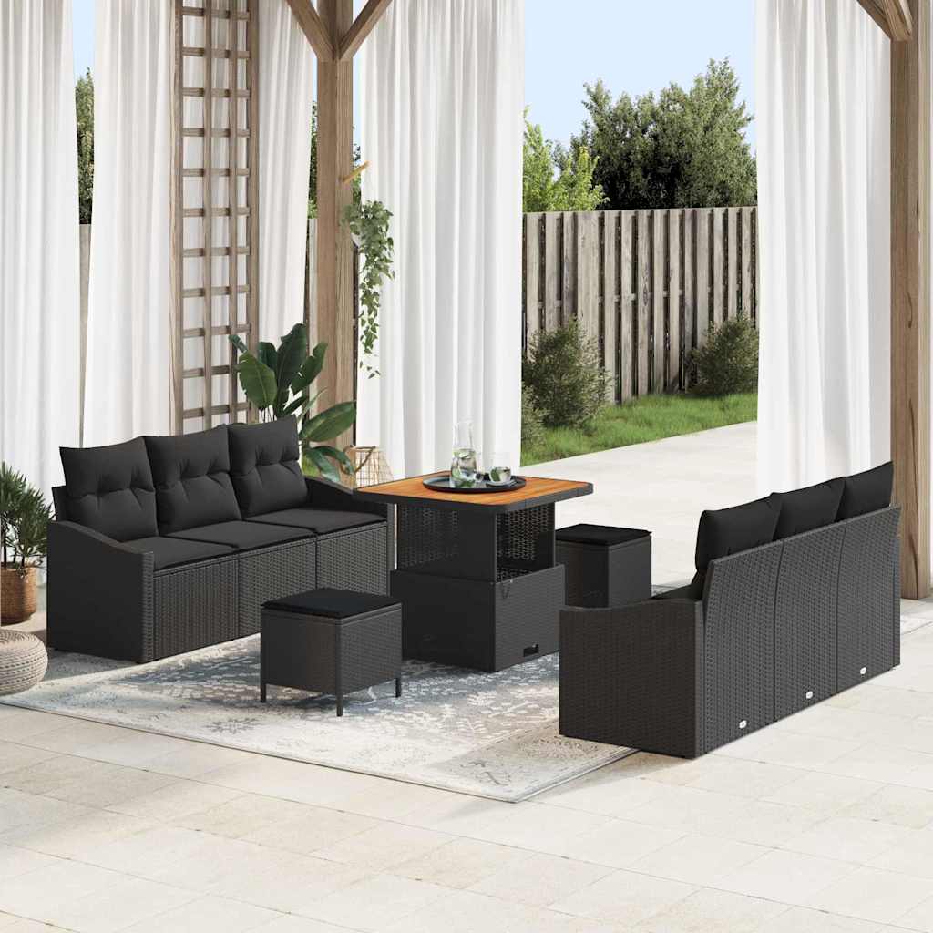 Conjunto de Sofá de Jardim 9 pcs Preto Rattan Sintético
