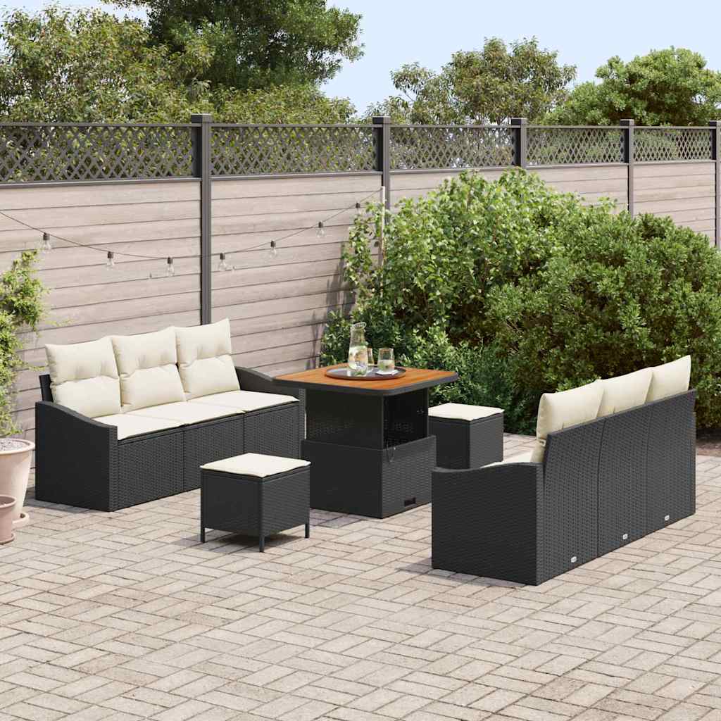 Conjunto de Sofá de Jardim 9 pcs Preto Rattan Sintético