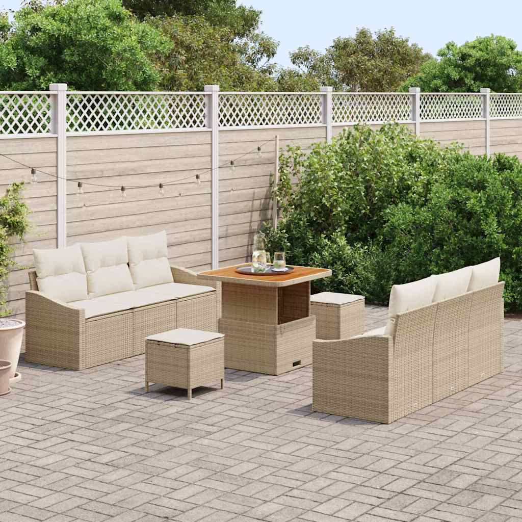Conjunto de Sofá de Jardim 9 pcs Bege Rattan Sintético
