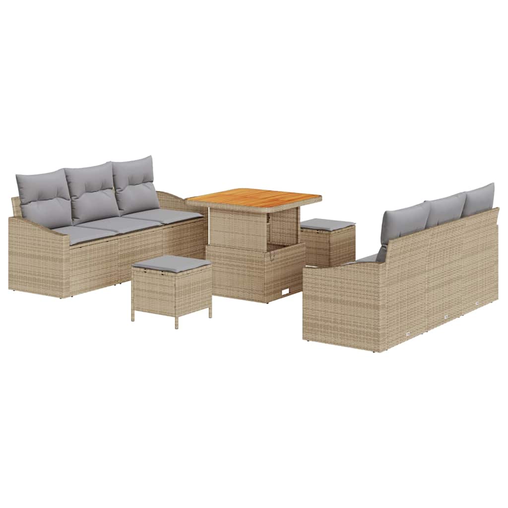 Conjunto de Sofá de Jardim 9 pcs Bege Rattan Sintético