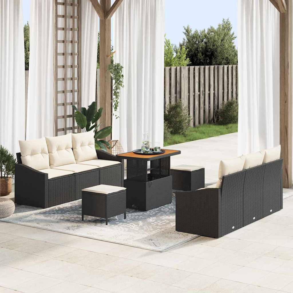Conjunto de Sofá de Jardim 9 pcs Preto Rattan Sintético