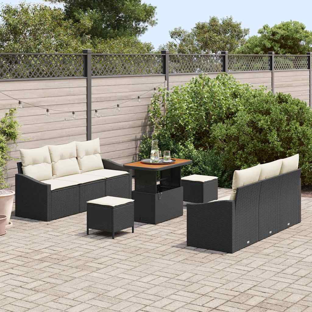 Conjunto de Sofá de Jardim 9 pcs Preto Rattan Sintético