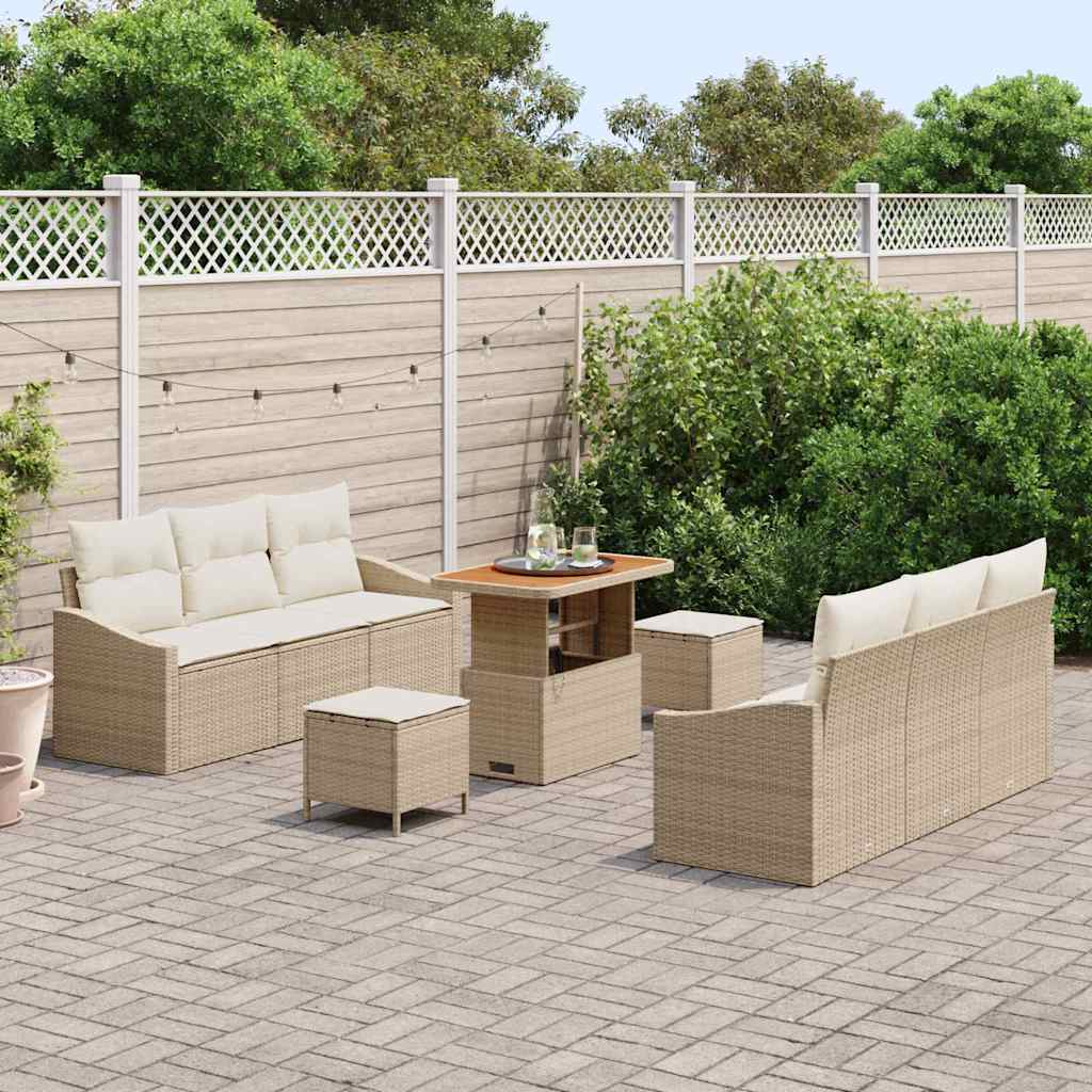 Conjunto de Sofá de Jardim 9 pcs Bege Rattan Sintético
