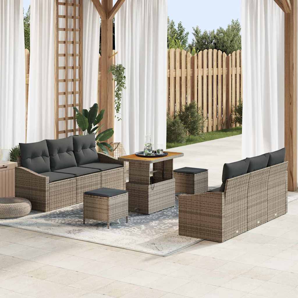 Conjunto de Sofá de Jardim 9 pcs Cinzeto Rattan Sintético