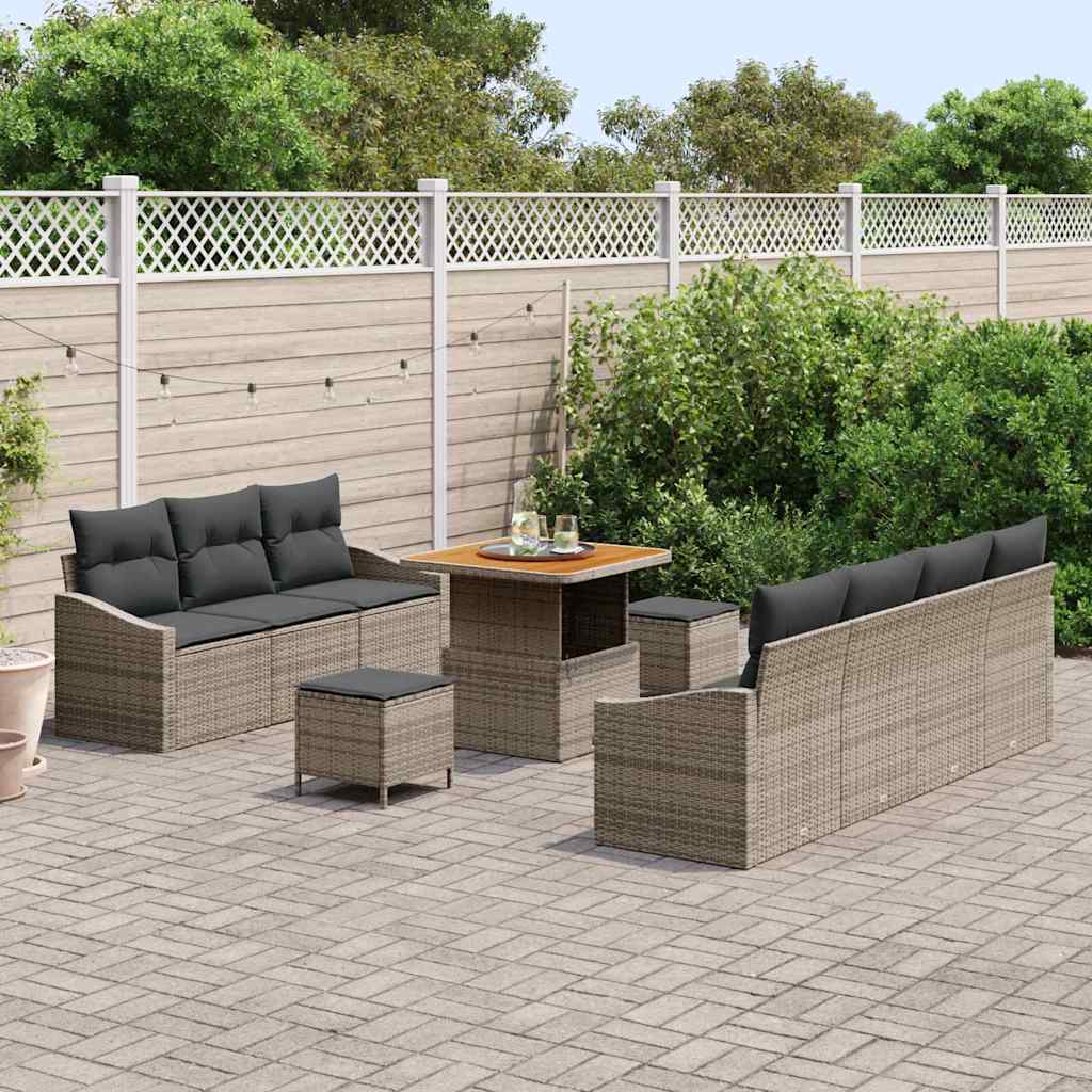 Conjunto de Sofá de Jardim 10 pcs Cinzeto Rattan Sintético