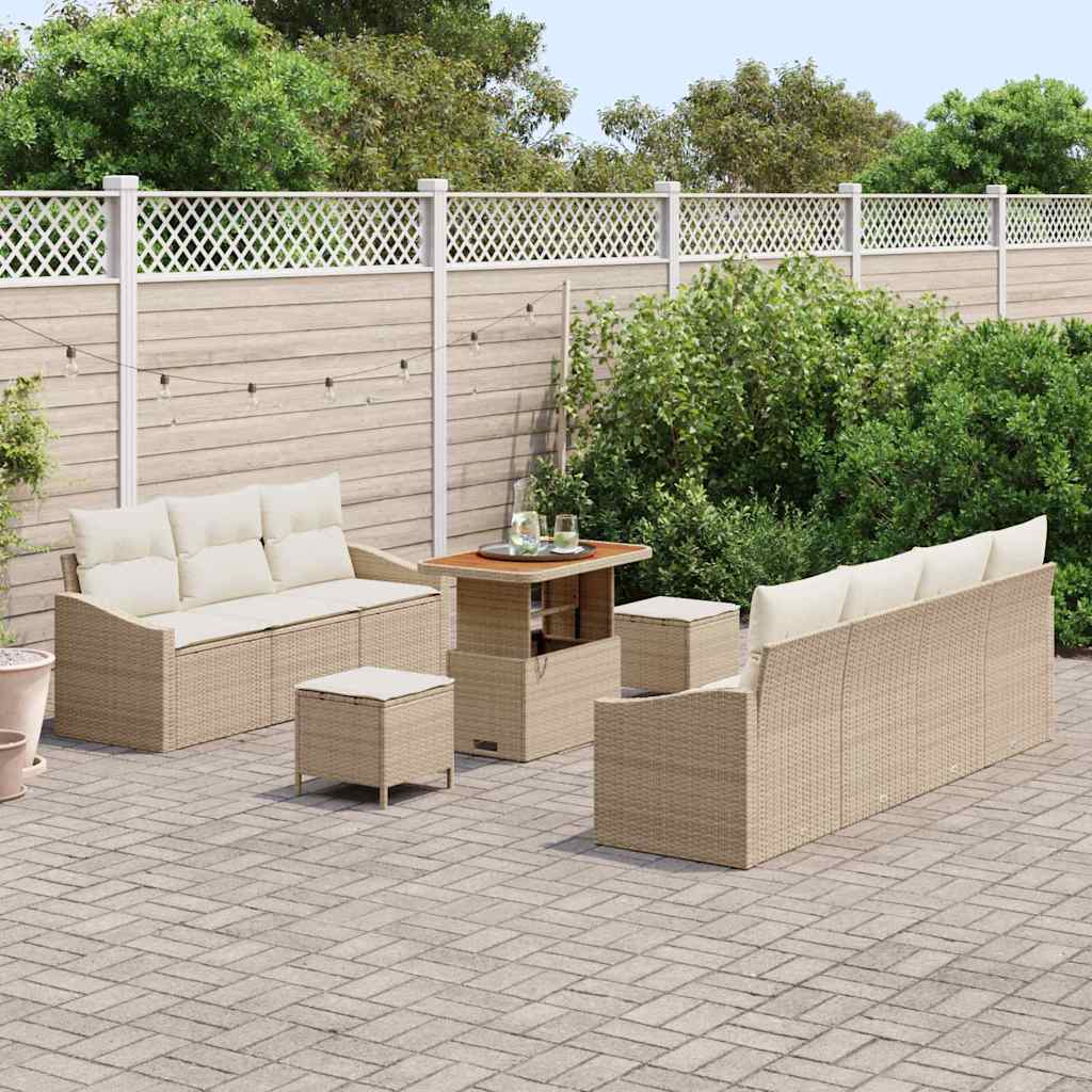 Conjunto de Sofá de Jardim 10 pcs Bege Rattan Sintético
