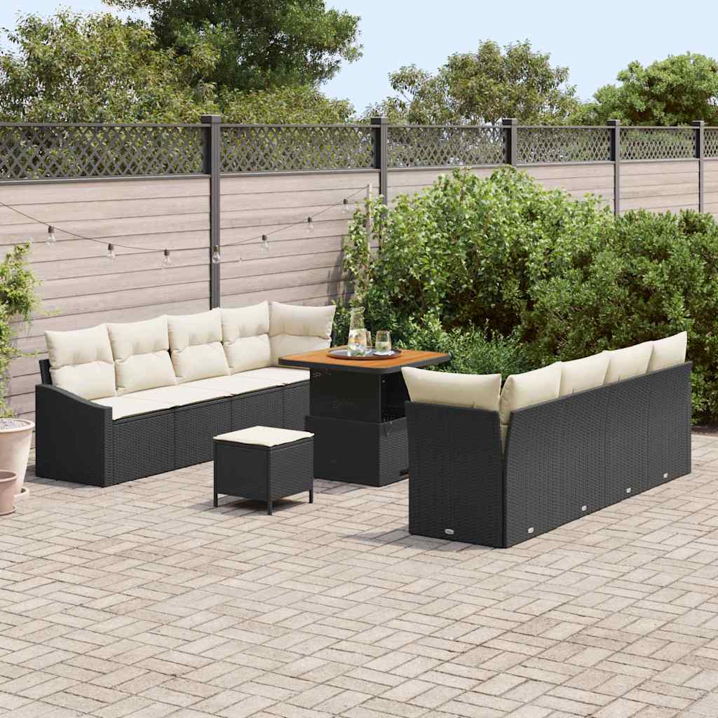 Conjunto de Sofá de Jardim 11 pcs Preto Rattan Sintético