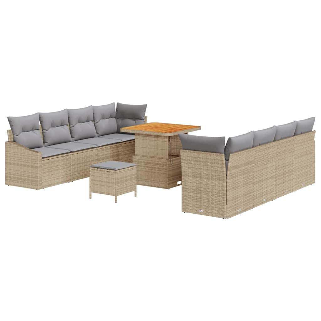 Conjunto de Sofá de Jardim 11 pcs Bege Rattan Sintético
