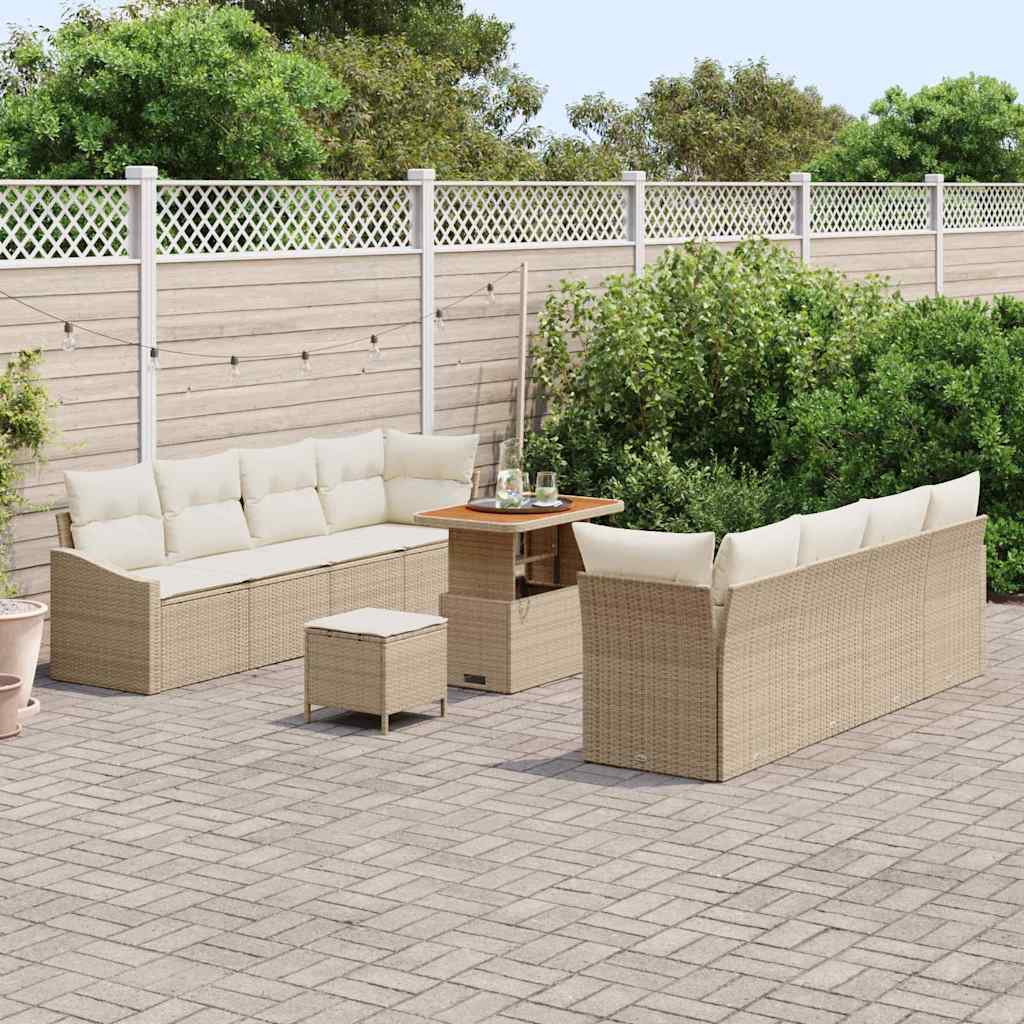 Conjunto de Sofá de Jardim 11 pcs Bege Rattan Sintético