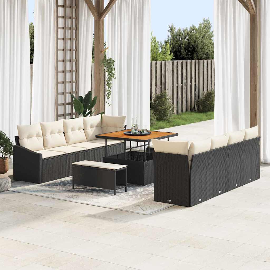 Conjunto de Sofá de Jardim 11 pcs Preto Rattan Sintético