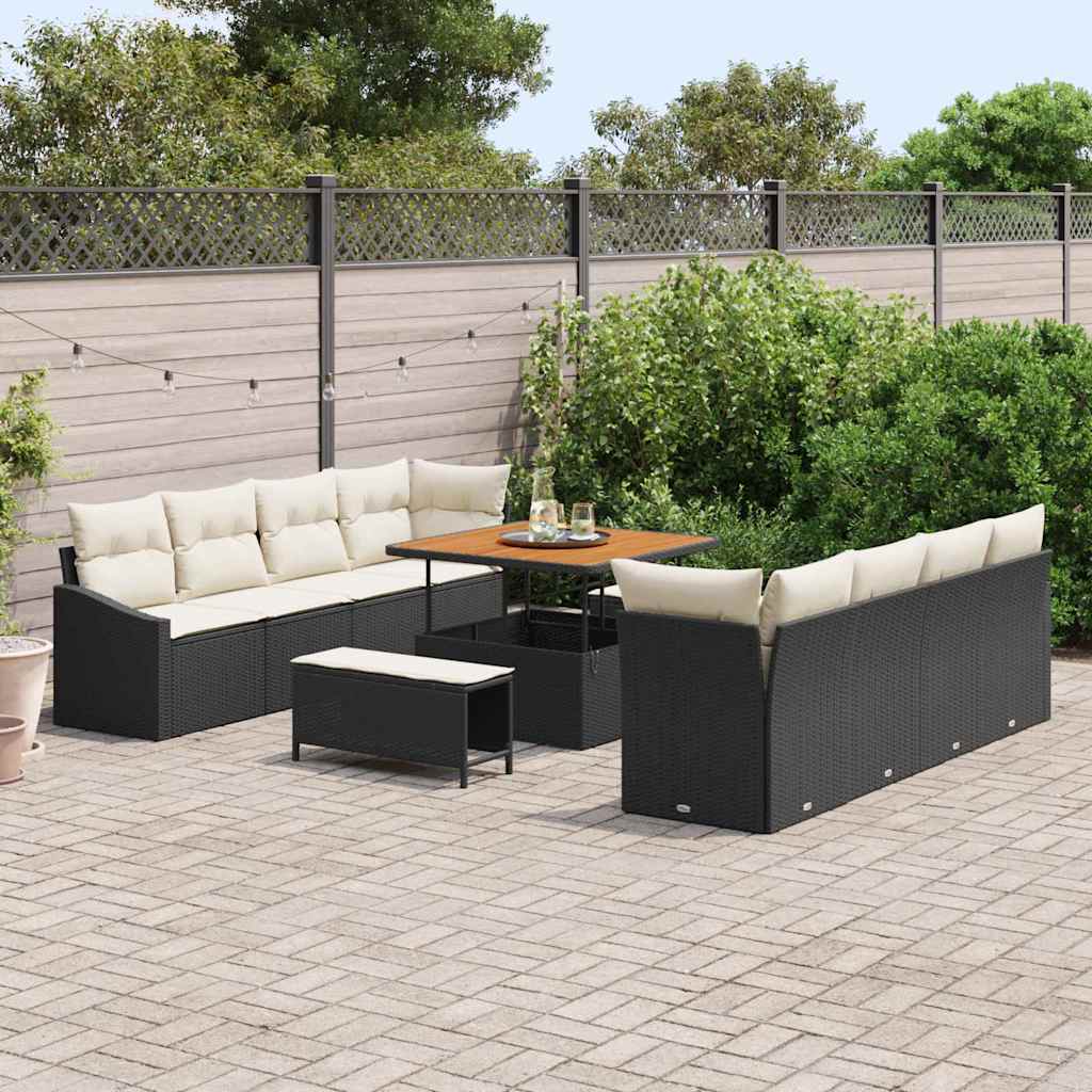 Conjunto de Sofá de Jardim 11 pcs Preto Rattan Sintético