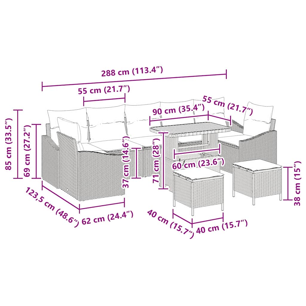 Conjunto de Sofá de Jardim 10 pcs Cinzeto Rattan Sintético