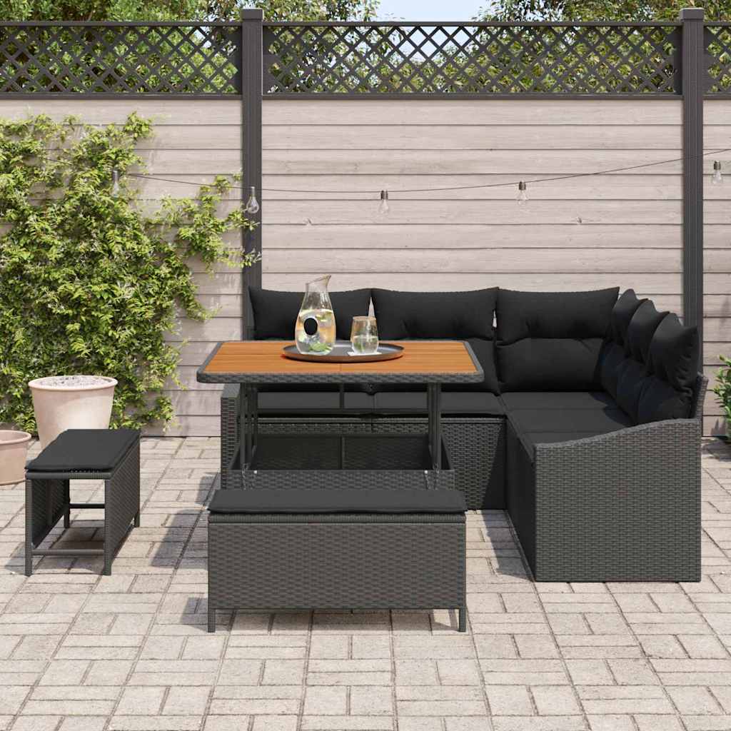 Conjunto de Sofá de Jardim 8 pcs Preto Rattan Sintético