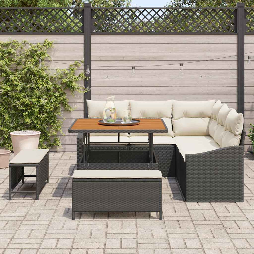 Conjunto de Sofá de Jardim 8 pcs Preto Rattan Sintético