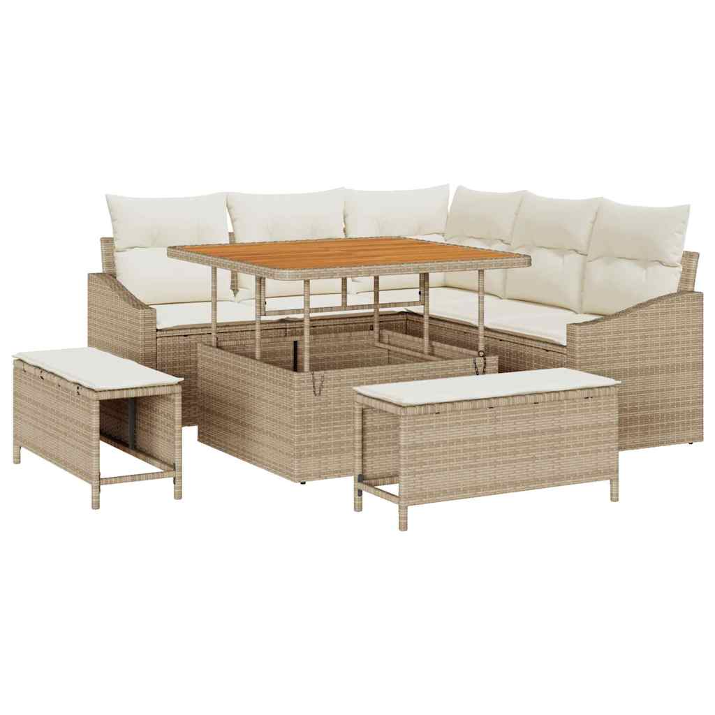 Conjunto de Sofá de Jardim 8 pcs Bege Rattan Sintético