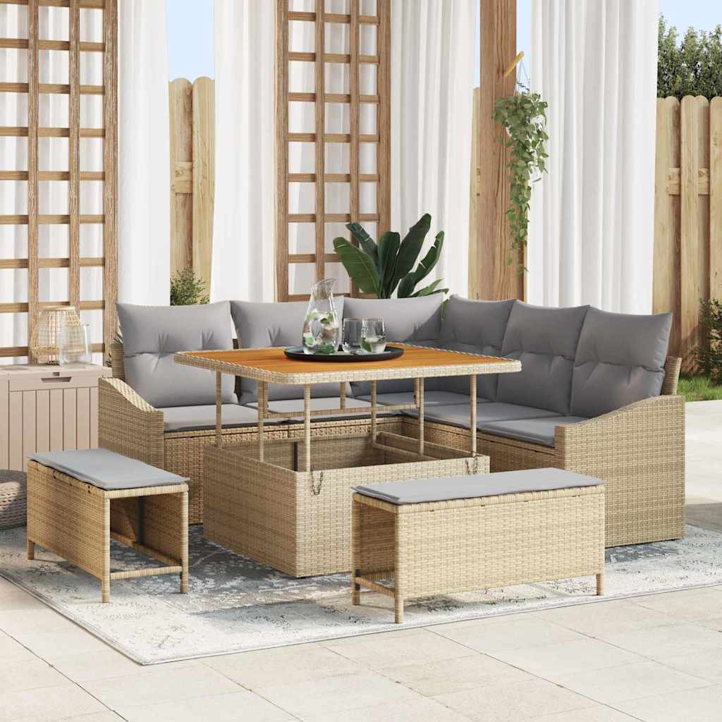 Conjunto de Sofá de Jardim 8 pcs Bege Rattan Sintético