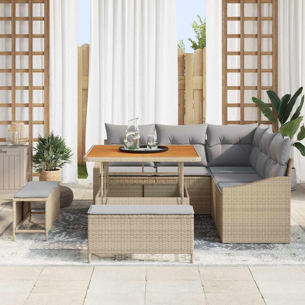 Conjunto de Sofá de Jardim 8 pcs Bege Rattan Sintético