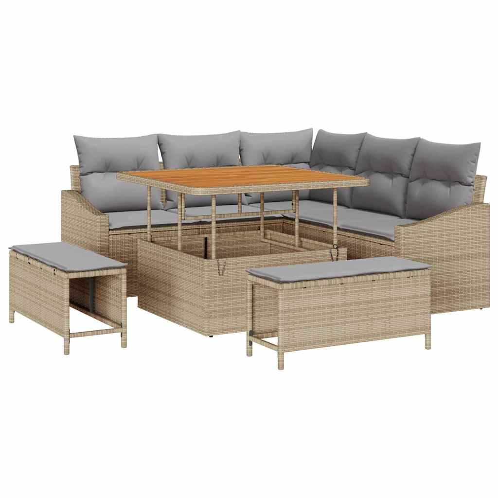Conjunto de Sofá de Jardim 8 pcs Bege Rattan Sintético