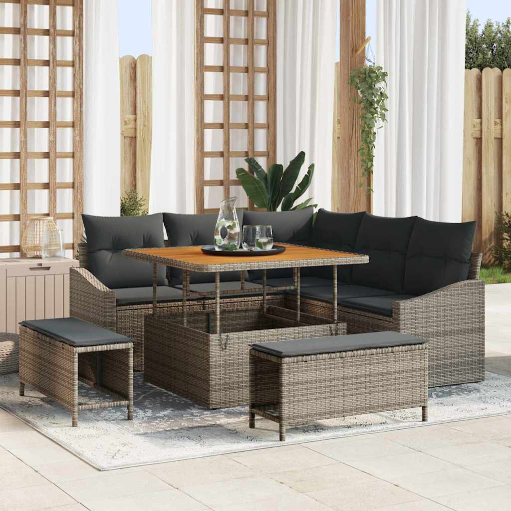 Conjunto de Sofá de Jardim 8 pcs Cinzeto Rattan Sintético
