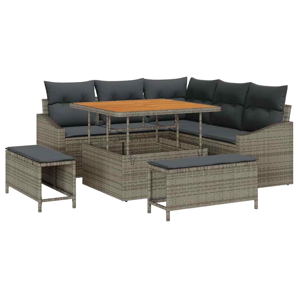 Conjunto de Sofá de Jardim 8 pcs Cinzeto Rattan Sintético