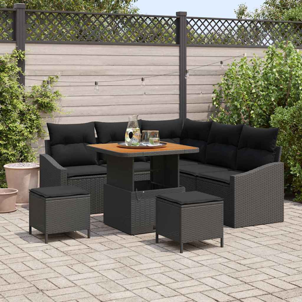 Conjunto de Sofá de Jardim 8 pcs Preto Rattan Sintético