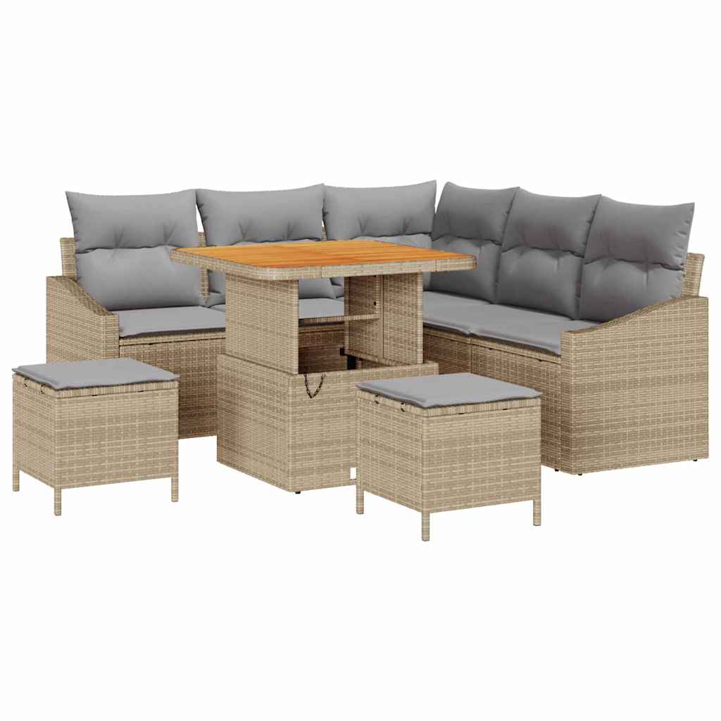 Conjunto de Sofá de Jardim 8 pcs Bege Rattan Sintético