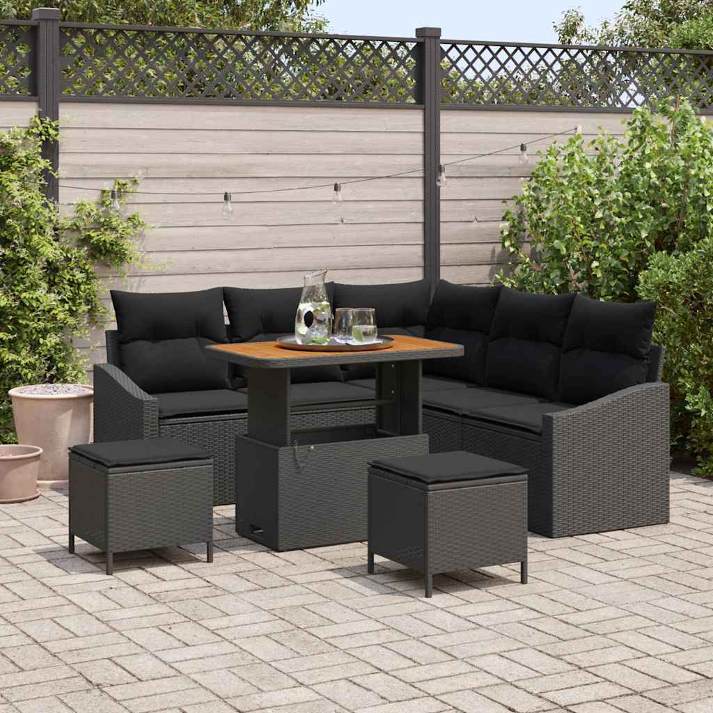 Conjunto de Sofá de Jardim 8 pcs Preto Rattan Sintético