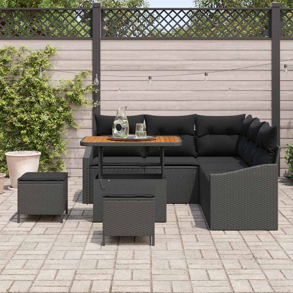 Conjunto de Sofá de Jardim 8 pcs Preto Rattan Sintético