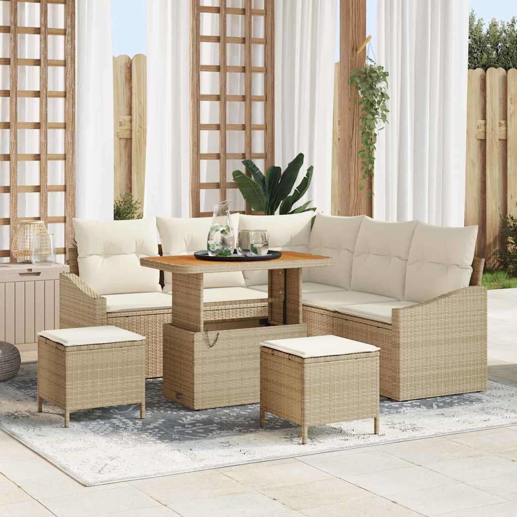 Conjunto de Sofá de Jardim 8 pcs Bege Rattan Sintético