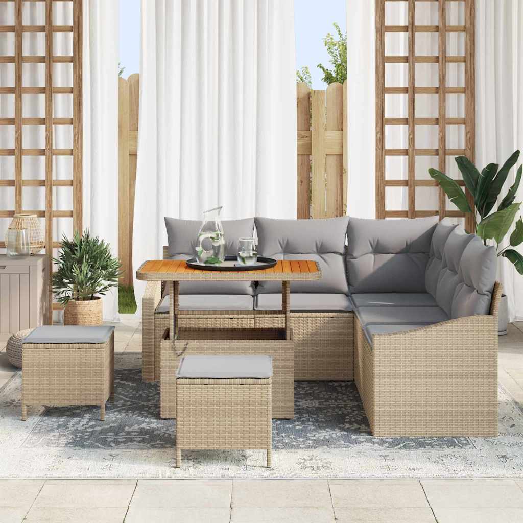 Conjunto de Sofá de Jardim 8 pcs Bege Rattan Sintético