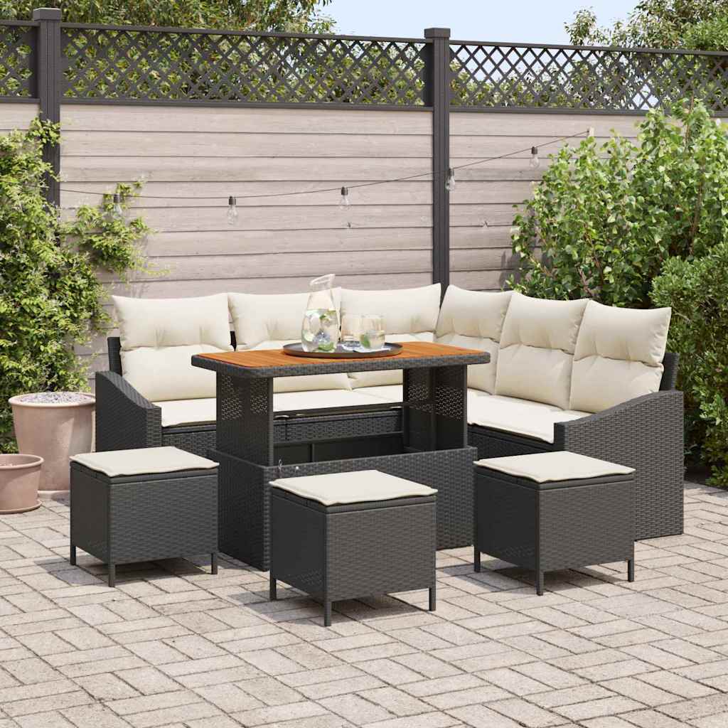 Conjunto de Sofá de Jardim 9 pcs Preto Rattan Sintético