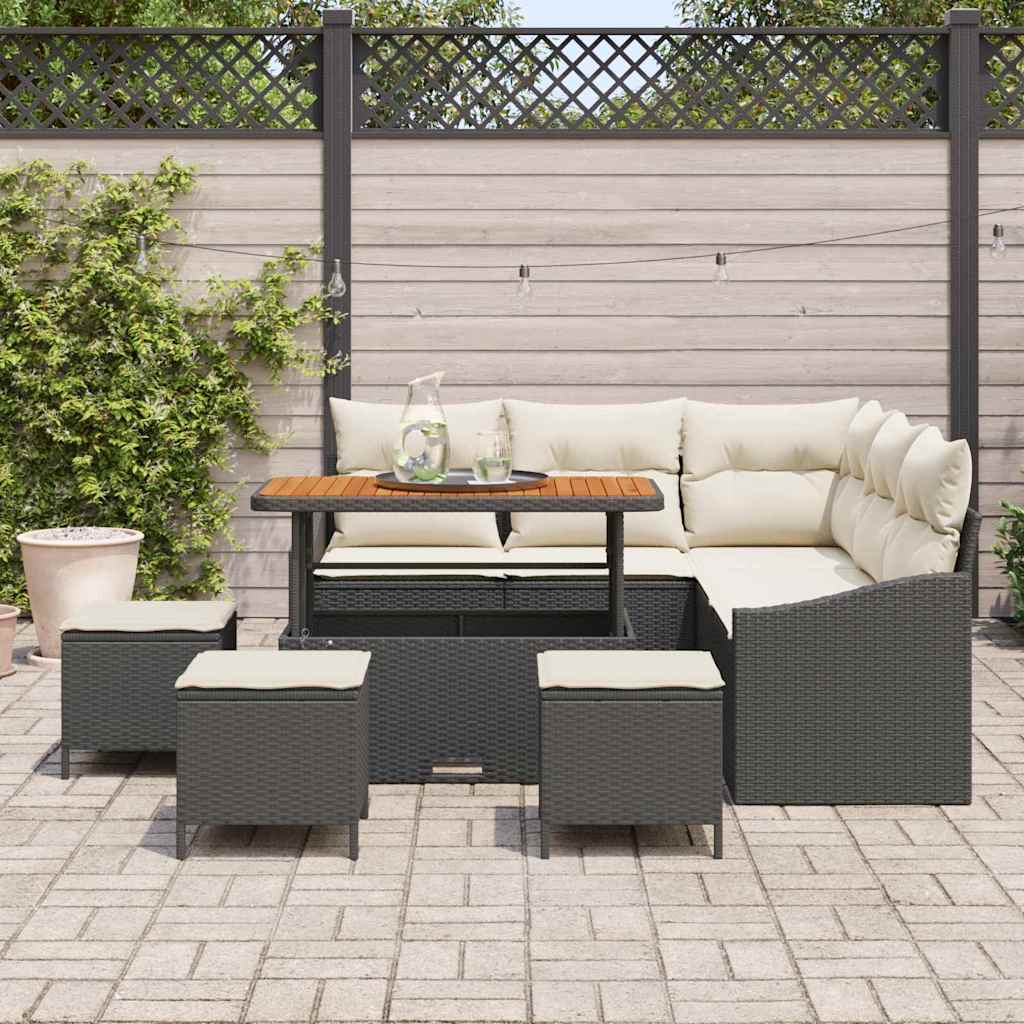 Conjunto de Sofá de Jardim 9 pcs Preto Rattan Sintético