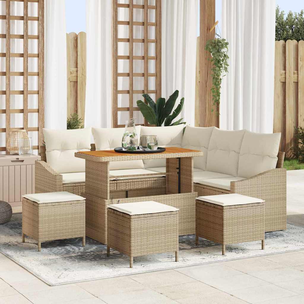 Conjunto de Sofá de Jardim 9 pcs Bege Rattan Sintético