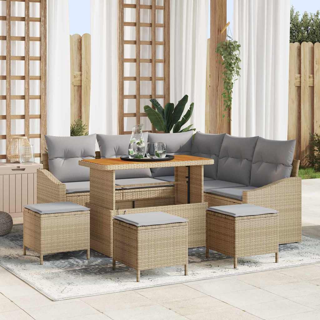 Conjunto de Sofá de Jardim 9 pcs Bege Rattan Sintético