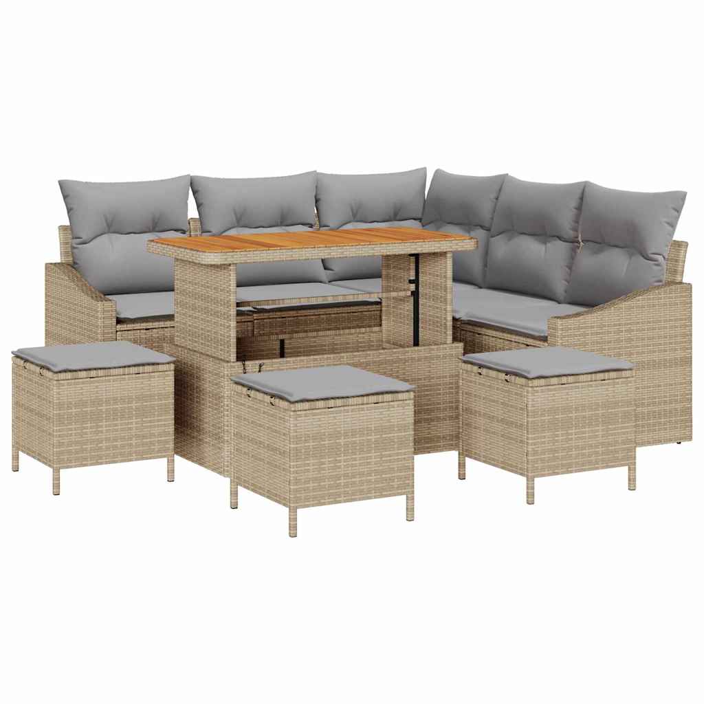 Conjunto de Sofá de Jardim 9 pcs Bege Rattan Sintético