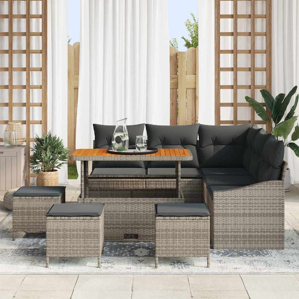 Conjunto de Sofá de Jardim 9 pcs Cinzeto Rattan Sintético