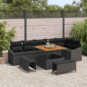 Conjunto de Sofá de Jardim 9 pcs Preto Rattan Sintético