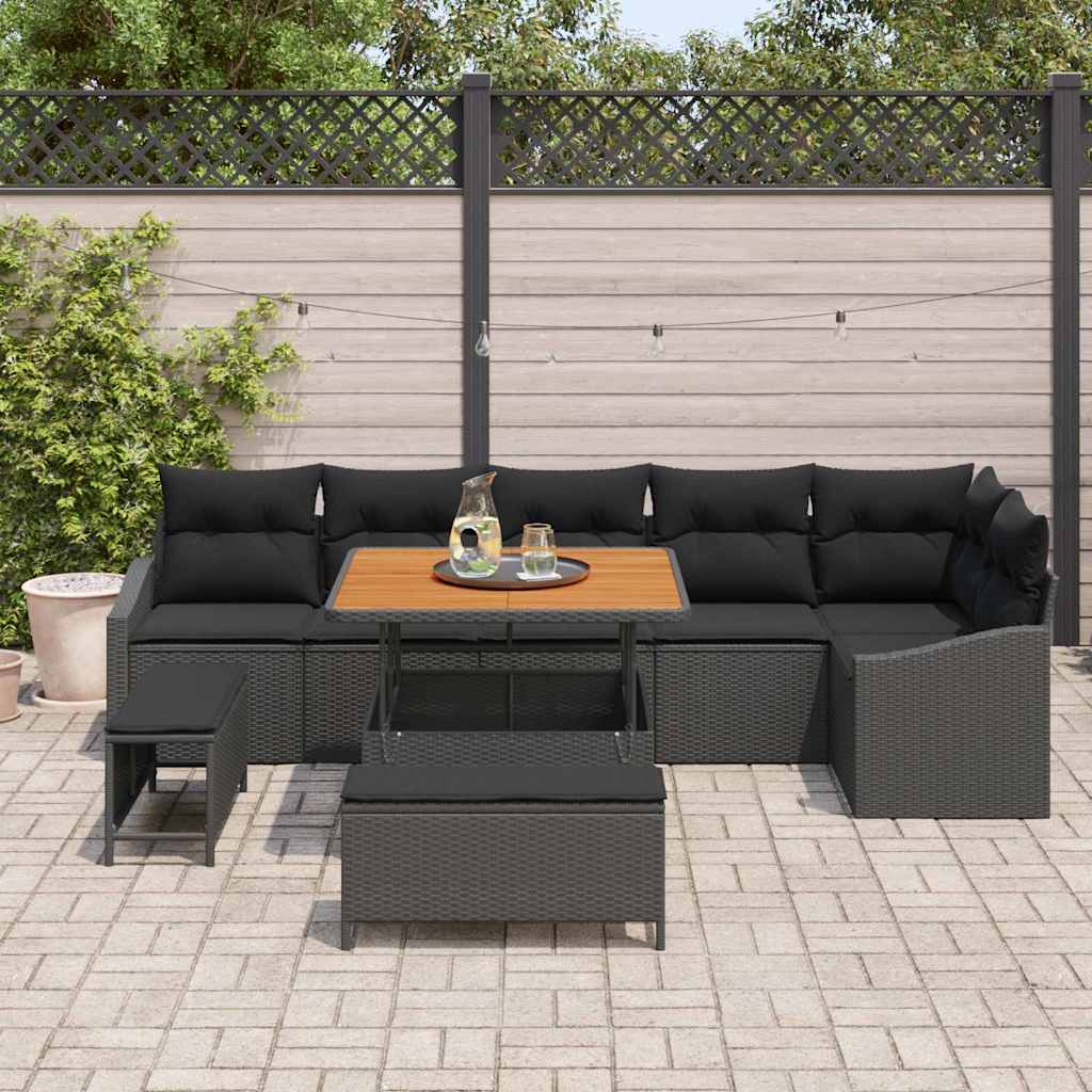 Conjunto de Sofá de Jardim 9 pcs Preto Rattan Sintético