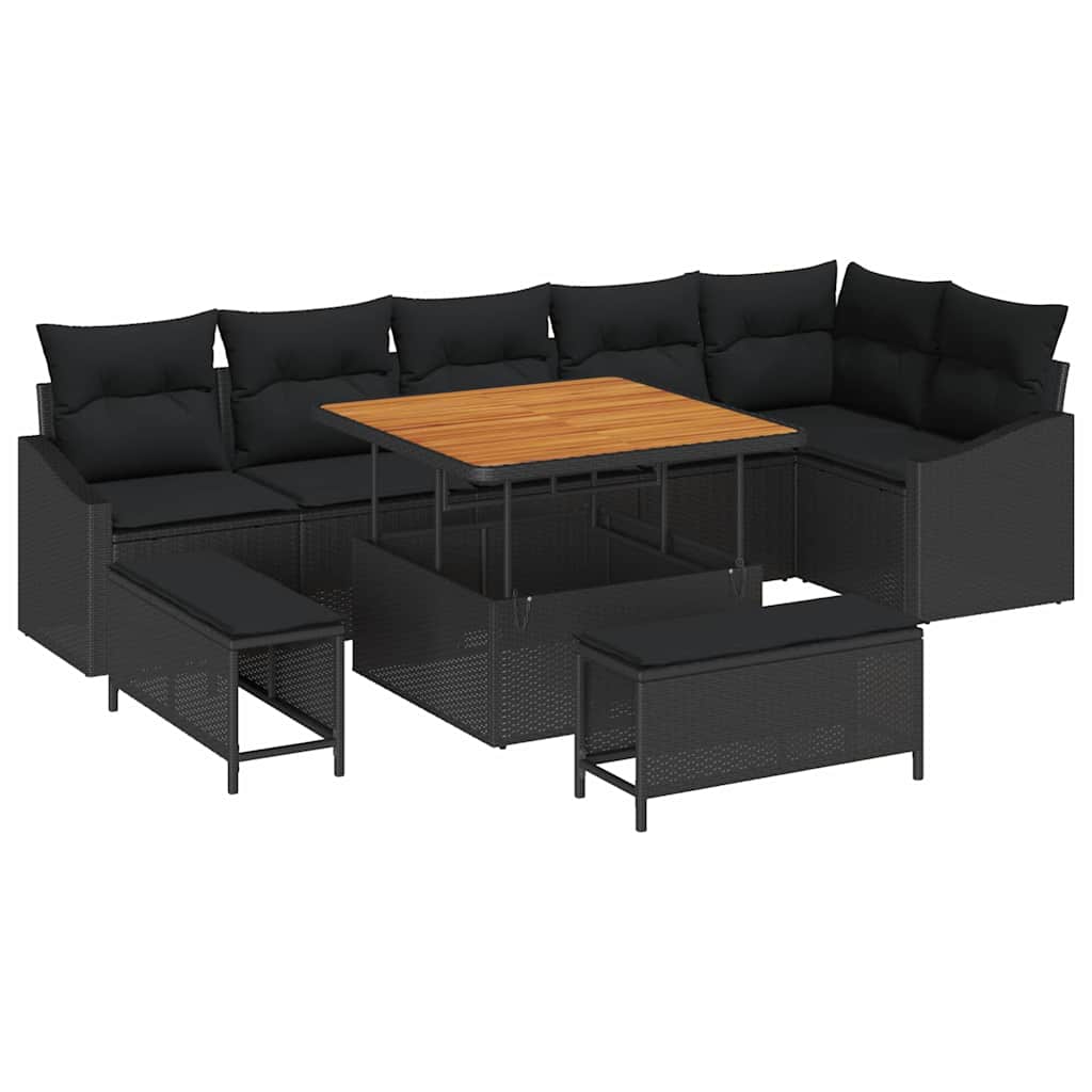 Conjunto de Sofá de Jardim 9 pcs Preto Rattan Sintético
