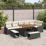 Conjunto de Sofá de Jardim 9 pcs Preto Rattan Sintético