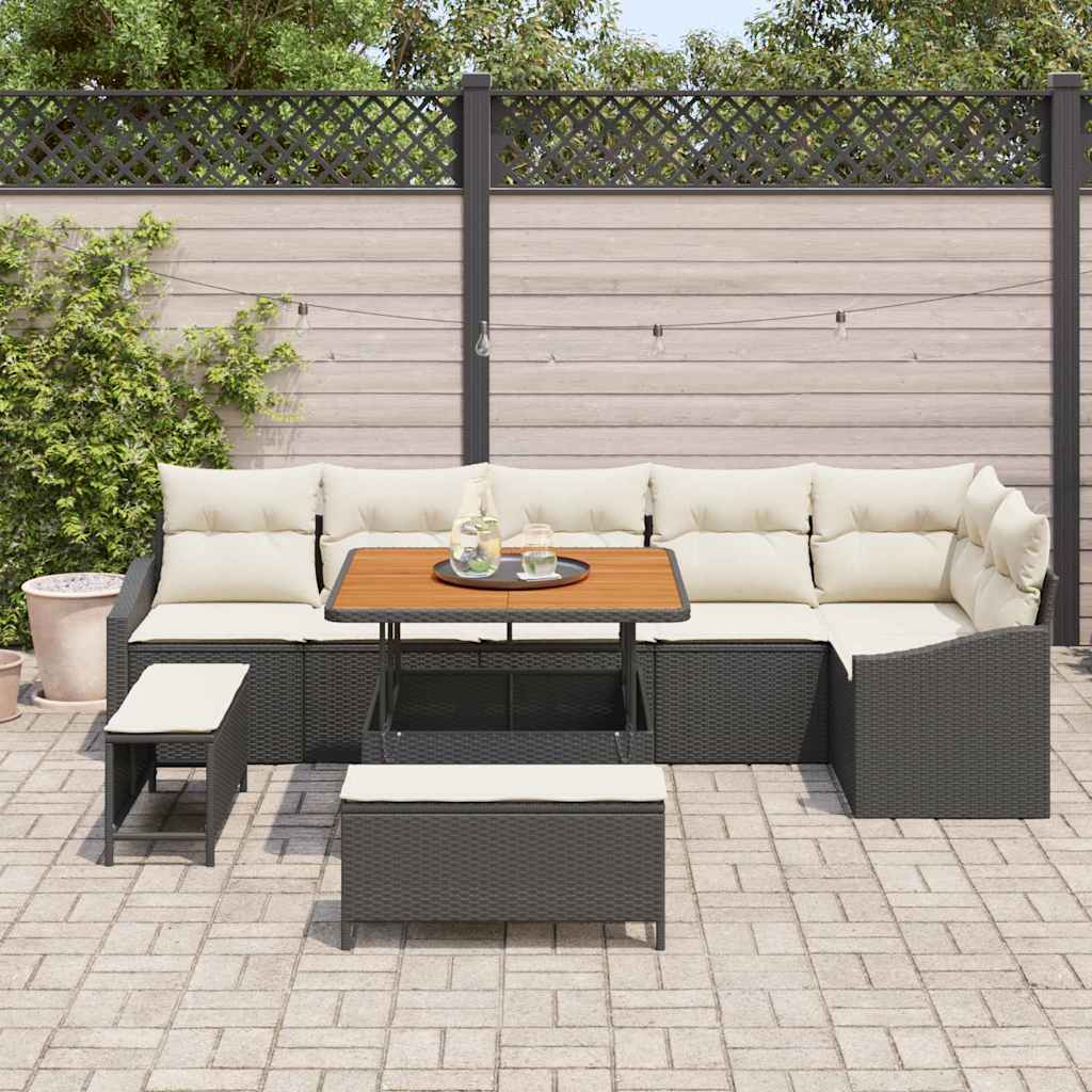 Conjunto de Sofá de Jardim 9 pcs Preto Rattan Sintético